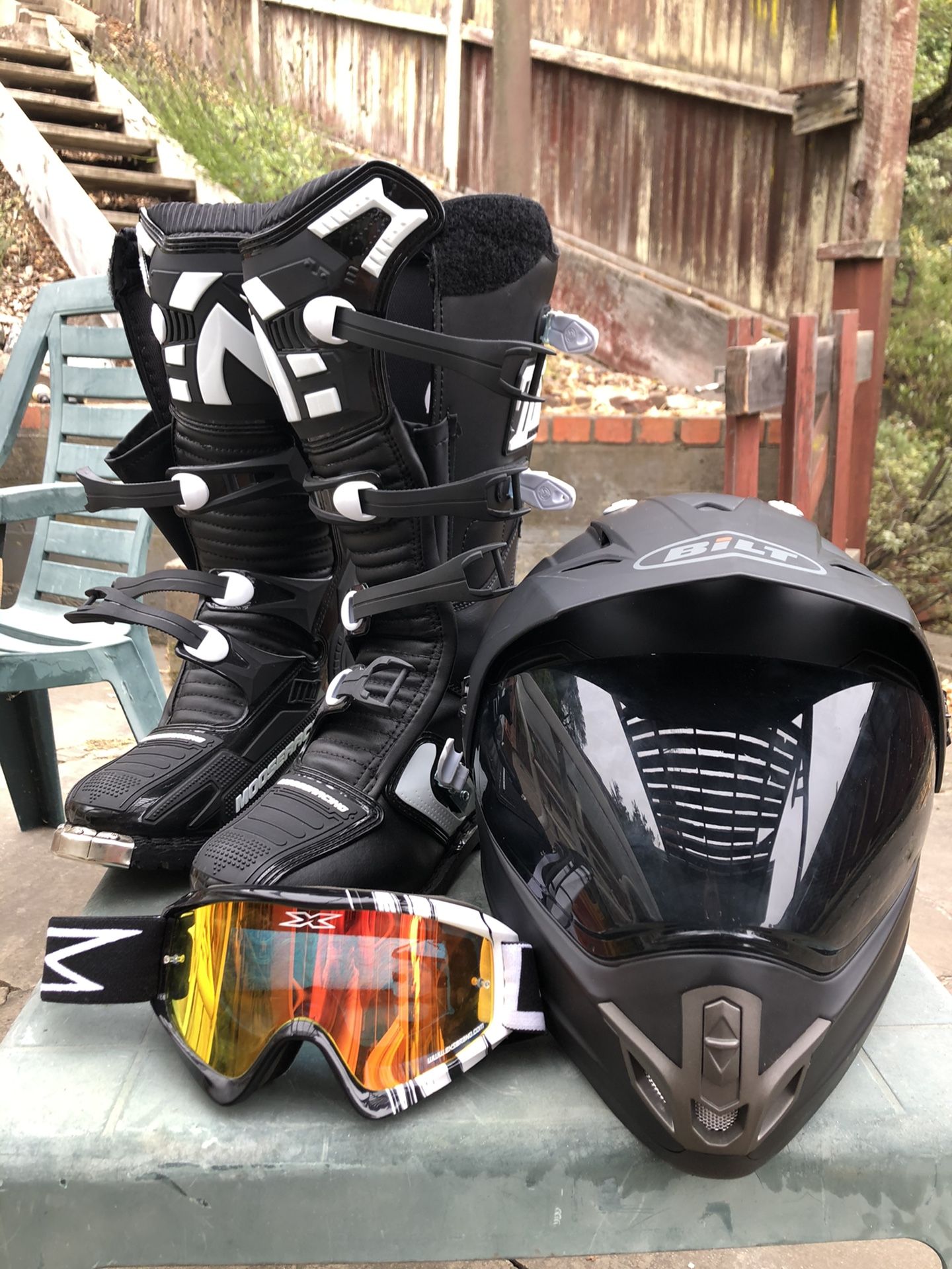 Bilt Motorcycle Helmet and Moose Racing Boots