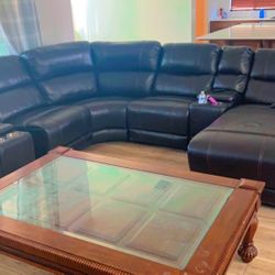 Black Leather Sectional w/ Lounge