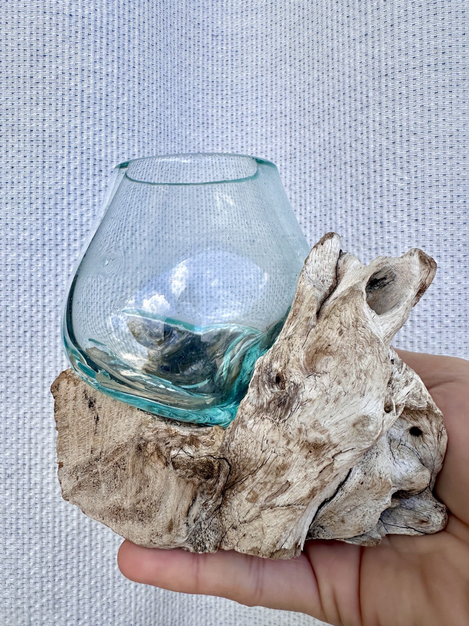 Balinese Hand-blown Glass Vase With Wood Stand Collector Item