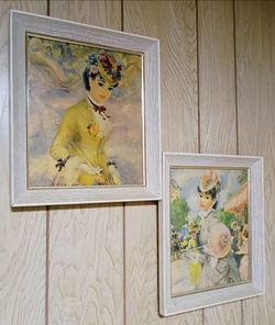Mid Century Vintage Textured French Prints on Board from John L Strevens "Rendezvous" & "In the Park"