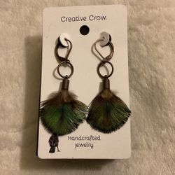 Bronze Dangling Feather Earrings,handmade By Creative Crow