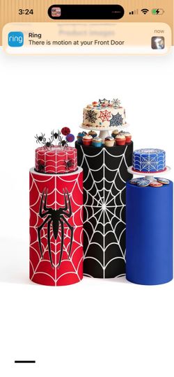 3 Pcs Spider Web Superhero Cylinder Cover Set, Spandex Pedestal Plinth Stand Covers