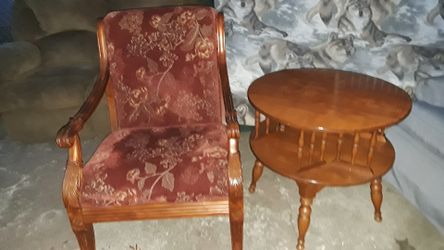 Vintage chair and swivel table solid wood (Table spins)