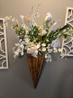 Bamboo Wall Vase with Faux Floral Arrangement