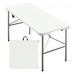 LYNNIL Folding Table 4ft Heavy Duty Folding Tables Indoor Outdoor Plastic Dining Table Portable Folding Square Card Table, For Picnic, Party, Camping 
