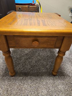 Oak Wood End Table with Drawer