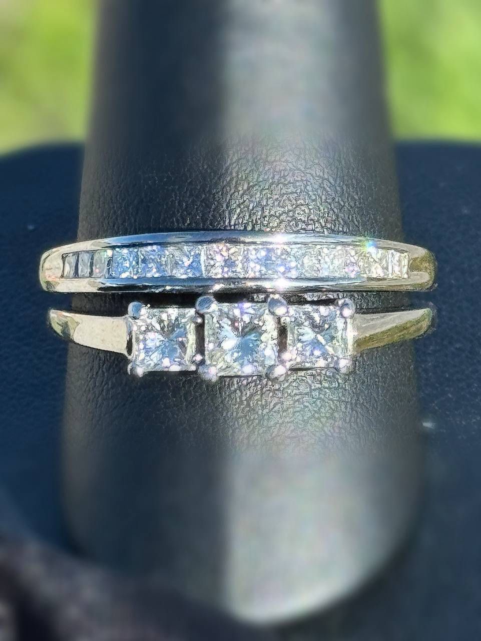 14k White Gold 2.02 CTW Princess Cut Diamond Engagement & Wedding Ring 11 size