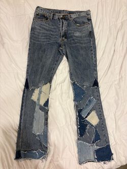 Mnml Patchwork Distressed Flare Denim Jeans
