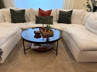Living Spaces Cloud Sectional Sofa – Real Down Cushions, 5-Piece, White Performance Fabric
