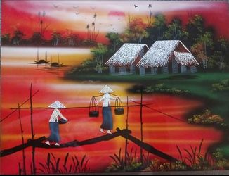 Traditional Southeast Asian Art with Lacquer Finish