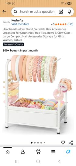 Headband Holder Stand, Versatile Hair Accessories Organizer for Scrunchies, Hair Ties, Bows & Claw Clips - Large Compact Hair Accessories Storage for 