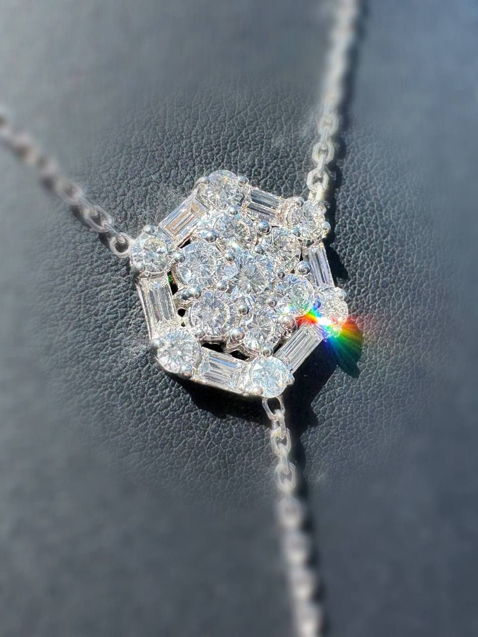 SFG 14k solid white gold 3.5CTW Natural Diamond Hexagon Necklace chain 16.5”