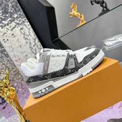 LV Sneakers | Classic Monogram + Modern Splicing, Gray - White Color Scheme Suits Trendy Outfits(off97)44
