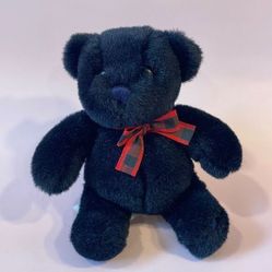 Vintage Gund Black Bear with Red &amp; Black Plaid Bow Excellent Condition 6" tall