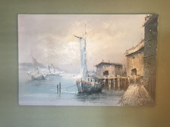 24” x 36” Oil on Canvas Shipyard Scene