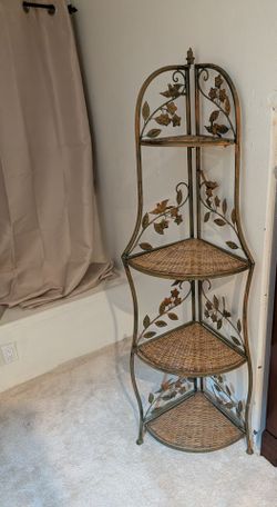 4-Tier Metal and Wicker Corner Shelf