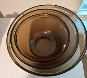 Anchor Hocking Ovenware Brown Glass Mixing Bowl Set of 3