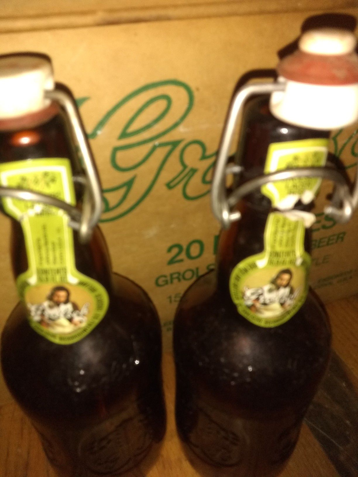 Grolasch lager beer bottles, box of 19
