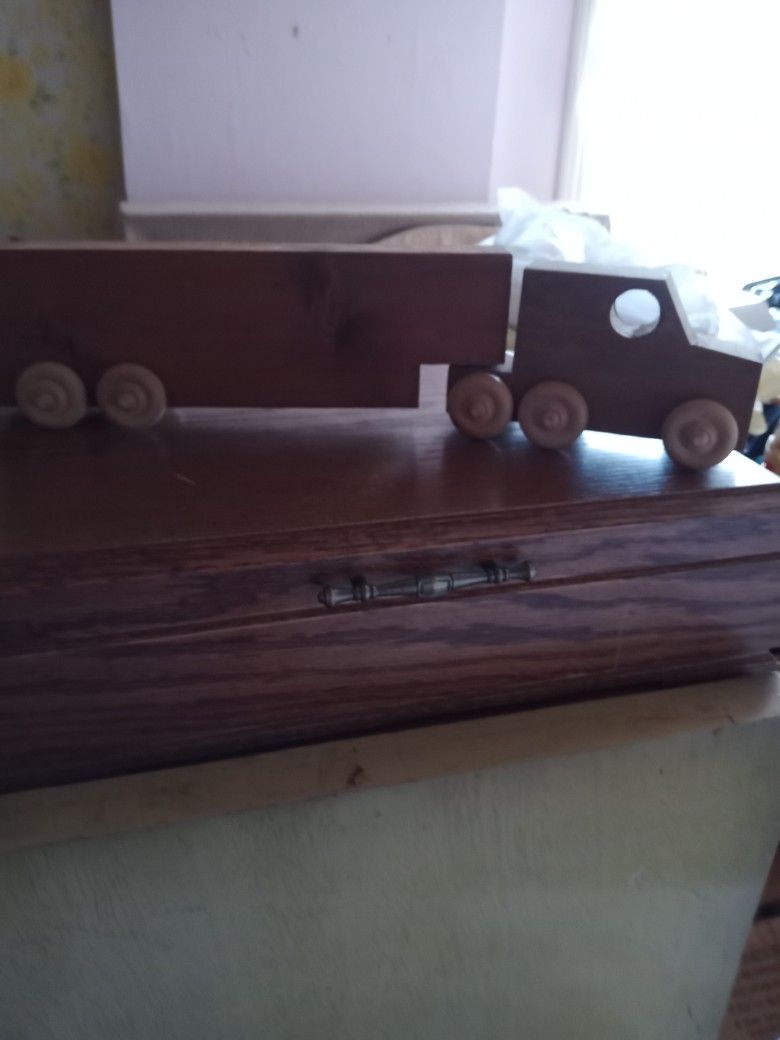 Antique, Handmade Wooden Long Truck. NO Child Can Be Hurt With This Toy. Set Of 2