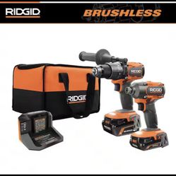 RIDGID 18V Brushless Cordless 2-Tool Combo Kit with Hammer Drill, Impact Driver, (2) Batteries, Charger, and Bag