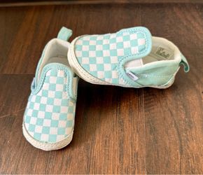 Vans Infant Slip-On V Crib Checkerboard Shoe Size 4 Baby Blue