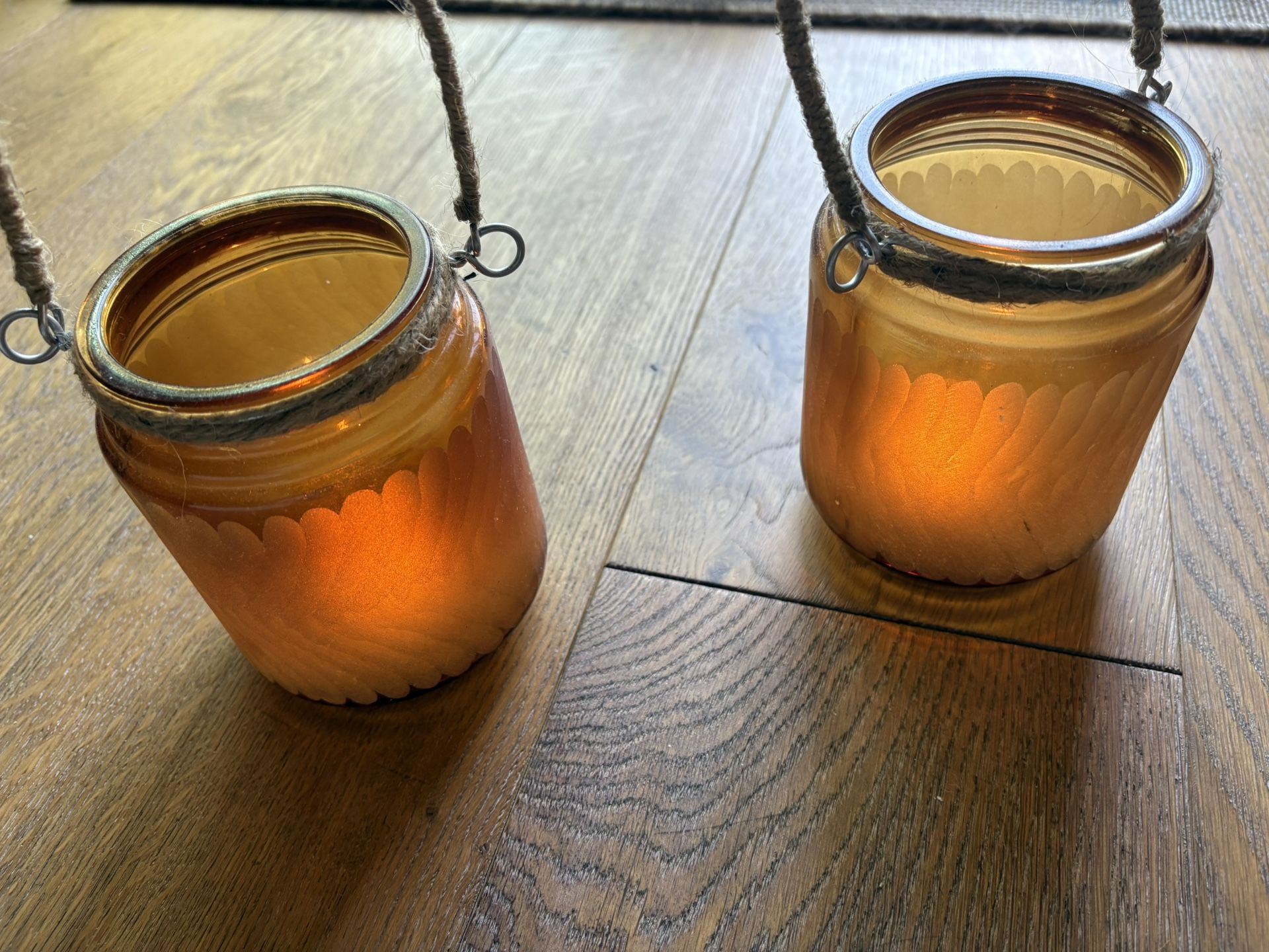 2 Amber Colored Candle Holders