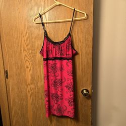 Hot Pink Night Gown With Black Design  