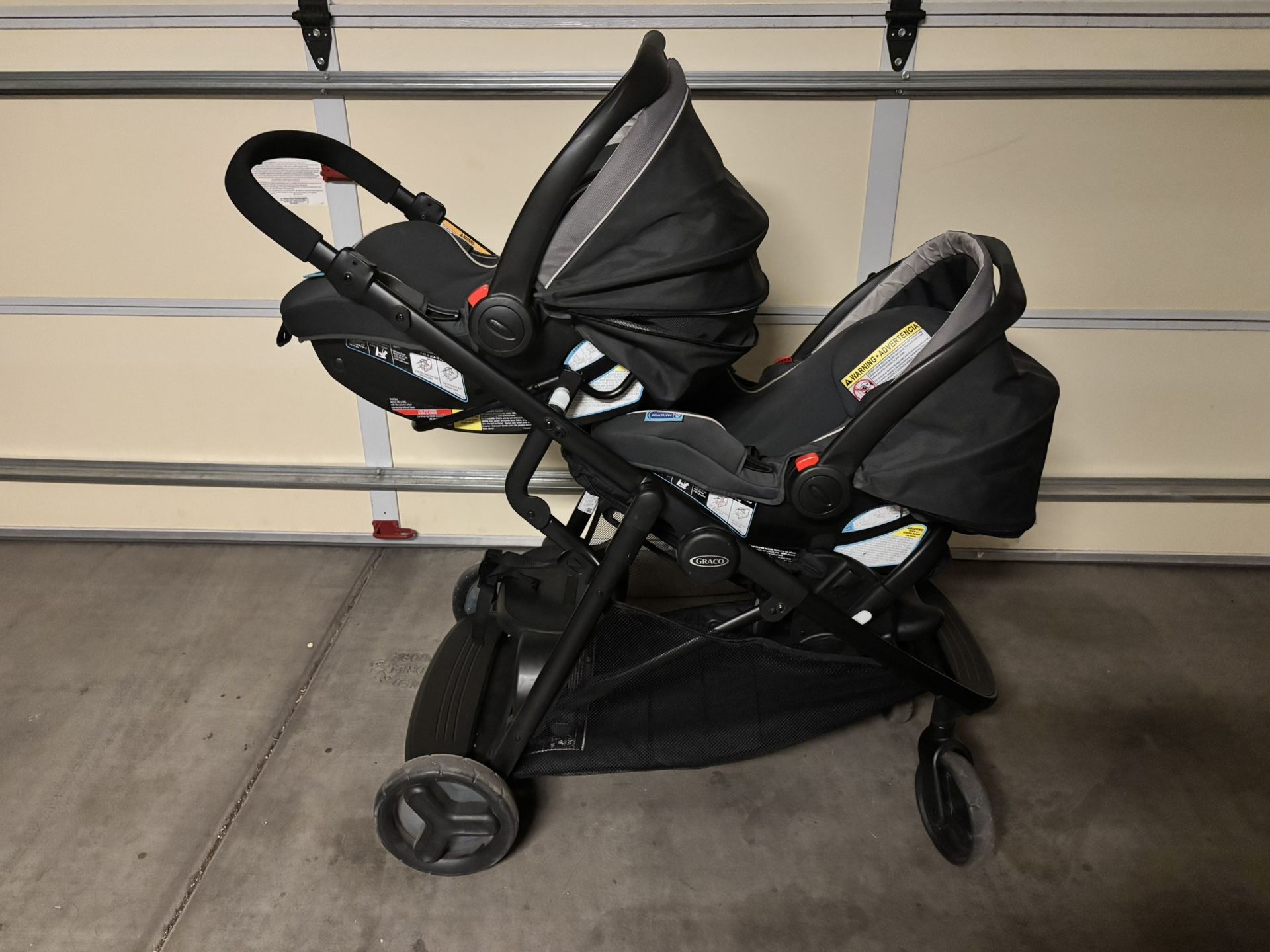 Two Graco Car Seats And Double Stroller, Perfect For Twins!