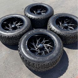 Ford 8 Lug Fuel Runner 22” Wheels and 37” Gloss Black Milled Wheels And tires  Rims Rines 