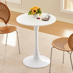 24" Circle Tulip Table with Thickened Tabletop & Metal Pedestal, Table Only