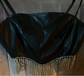 Black Bear Dance Rhinestone Fringe Top
