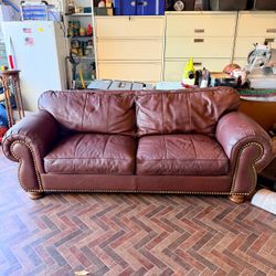 Vintage Drexel Heritage Burgundy Genuine Leather Sofa