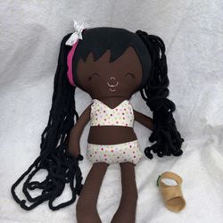 Plush African American Doll Hand Made Linen