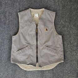 Carhartt Men's V18 Cement Sherpa Lined Sandstorm Duck Vest Size Medium
