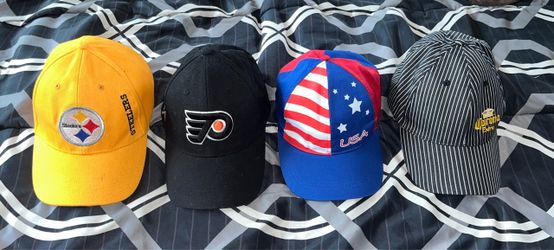 Lot of 4 Men's Hats - Steelers, Flyers, USA, Corona