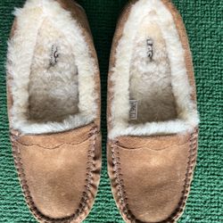 UGG SCALLOPED MOC WOMEN SLIPPER SUEDE CHESTNUT US 8/EU39