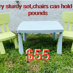 $55 Heavy duty Kids set of plastic Table and chairs,chair can hold 125 lbs age 2 to 10