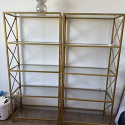Gold/brushed Brass Glass Shelves (2)