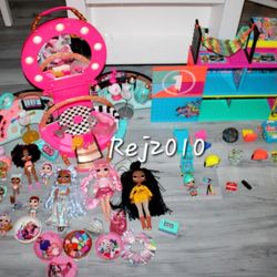 LOL Surprise Hair Salon Playset Vanity Travel Case & L.o.l Clubhouse 21 Dolls