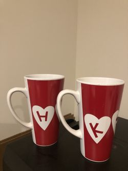 Two Hugs And Kisses Mugs Red and white $20
