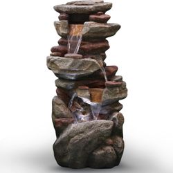 32”H Garden Fountain Outdoor Clearance with LED Lights – Indoor /outdoor Fountains Rock Floor