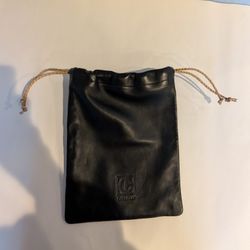 Black Leather Colehann Drawstring Pouch 