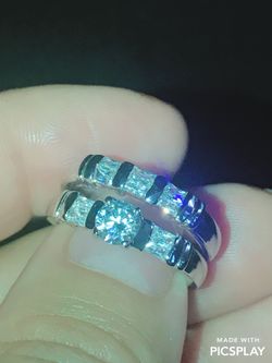 New 2pcs 18k white gold filled CZ wedding & engagement ring size 5, 6