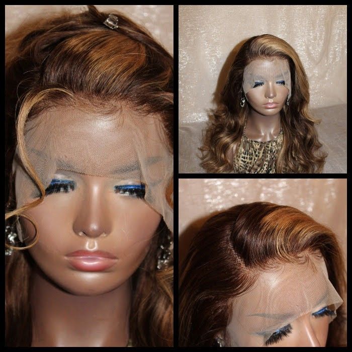 Stock Human Free Part Lace Front Human Hair Wig 22" Golden Ombre w/ Bleached Knots