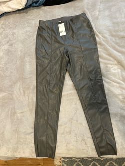 Gray Green Faux Leather Skinny Pants with Tags