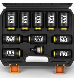1/2'' Drive Deep Impact Socket Set: 11-Piece Metric Wheel Axle Nut Wrench Large Jumbo 27mm 29mm 30mm 31mm 32mm 33mm 34mm 35mm 36mm 38mm Car Spindle Jo