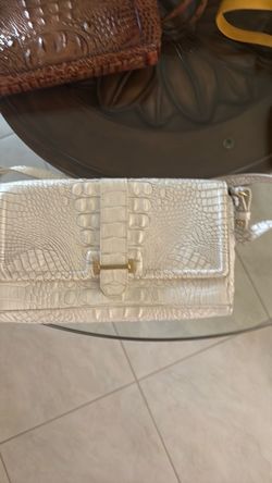 Cream Croc-Embossed Leather Crossbody Bag