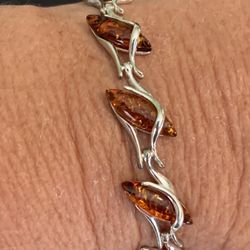 Baltic Amber And Silver Bracelet 