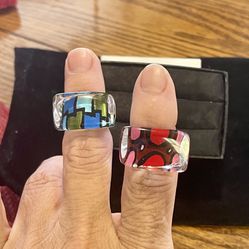 Both For $8 Two Beautiful Handcrafted Resin  Rings. Size 6 On The Red One, 6.5 0n The Blue One. Each One $5  Or Both For $8.