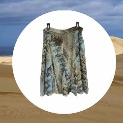 Apostrophe Vintage Khaki/Blue Lined Brushstrokes Graffiti Skirt w Pleats Women Sz 10